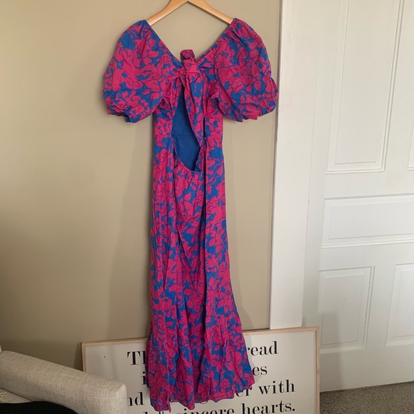 NWT Free the Roses Floral Cut-Out Maxi Dress Size Small Blue/Fushia Pink - Picture 7 of 11